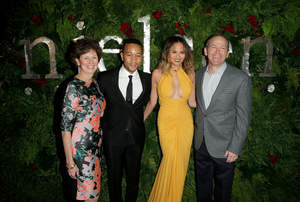 WEST HOLLYWOOD, CA - JANUARY 25:   (L-R) Barbara Calhoun, singer/songwriter John Legend, model Christine Teigen, and Dave Calhoun, Executive Chairman, Nielsen attend the Nielsen Pre-GRAMMY Party at Mondrian Los Angeles on January 25, 2014 in West Hollywood, California.  (Photo by Joe Scarnici/Getty Images for MAC Presents)