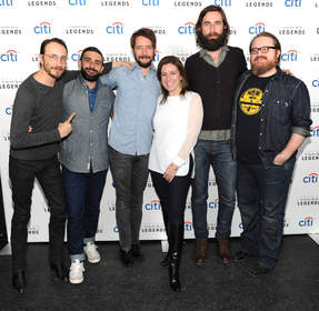  Bill Reynolds, Creighton Barrett, Ben Bridwell, SVP, Entertainment Marketing at Citi, Jennifer Breithaupt, Tyler Ramsey and Ryan Monroe backstage during Citi Presents exclusive performance by Band of Horses for Citi cardmembers as part of the Evenings with Legends Series at The McKittrick Hotel,  home of SLEEP NO MORE on January 30, 2014 in New York City.  (Photo by Kevin Mazur/Getty Images)