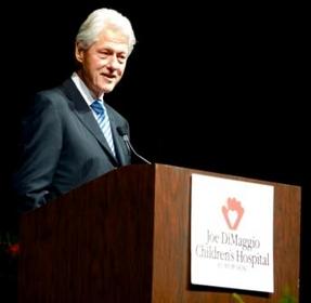 President Bill Clinton was honored with the first ever Joe DiMaggio American Icon Award presented by the Joe DiMaggio Children's Hospital in recognition of the 100th Anniversary of Joe DiMaggio's birth.