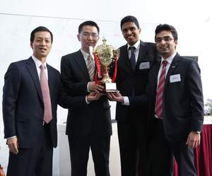 (L-R) Mr Samuel Rhee (Managing Director, Co-Head of Asian Equities and CEO, Morgan Stanley Investment Management Asia) with NUS MBA students Jiang Mingzi, Nilendra Weerasinghe and Abhishek Khandelwal.