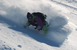 Sean Busby backcountry snowboarding in New Zealand.