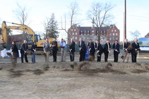 Windover Construction Breaks Ground at St. John's Prep: (from L to R) Madeline Le; Joe Marshall; Shannon Long; Dave Henderson; Ken Kovachs; John Merchant; Lee Dellicker; David W. Ives; Bernard L. Caniff; Edward P. Hardiman; Steven Cunningham; Stuart Meurer; David Crouteau; Keith A. Crowley