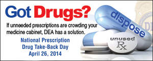 In an effort to help stop prescription drug abuse, the Drug Enforcement Administration (DEA) is hosting a Take-Back Day on April 26, 2014. On this day, from 10 AM to 2 PM, thousands of DEA-coordinated collection sites will be available across the country, and AWARxE encourages consumers to use this unique opportunity to safely and legally dispose of any unneeded pills.