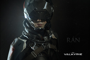 Katee Sackhoff as Pilot Ran in the upcoming virtual-reality videogame EVE: Valkyrie