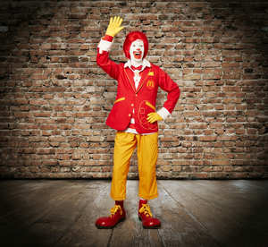 Ronald McDonald debuts his new clothes.