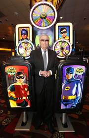 Adam West, who portrayed Batman in the 1960's television series, poses at the premiere of Aristocrat's Batman(TM) Classic TV Series Slot Game Powered by Wonder Wheels(TM) at Pechanga Resort & Casino on Wednesday, June 25, 2014.