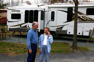 Ciarkowski's daughter Marcia and her husband Ray Waugh check in with Senior Care Solutions by cell phone on the road in their RV.