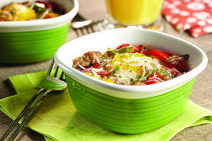 Baked Eggs with Peppers and Breakfast Sausage