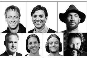 Left to right: The Fred Water contributors include pro skateboard superstar and entrepreneur Tony Hawk; Alex Bogusky, top adverting man and social entrepreneur named “Creative Director of the Decade” by AdWeek magazine; Jamie Thomas, pro skateboarder; Board President and Founder of Institute for Responsible Nutrition, Robert H. Lustig, M.D.; Aaron “Jaws” Homoki, pro skateboarder; Chris Joslin, accomplished skateboarder and Annie Boulanger, pro snowboarder.