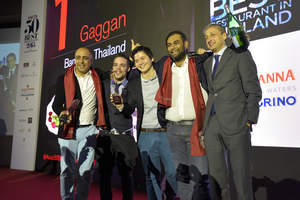Chef Gaggan Anand receives the award for The S.Pellegrino Best Restaurant in Asia and The S.Pellegrino Best Restaurant in Thailand. Asia�s 50 Best Restaurants, sponsored by S.Pellegrino & Acqua Panna, announced the 2015 winners at Capella, Singapore.