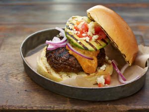 Southwestern Smoky Ranchero Burger with Grilled Avocado