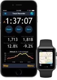 The MotionX-GPS app interface for the Apple Watch