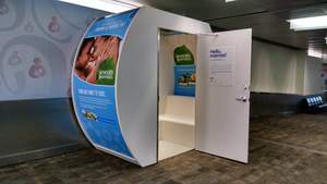 Pumping and nursing pod for mothers sponsored by Seventh Generation at Newark Liberty International Airport.