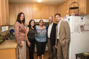 Representatives from LINC, CDT and the City of Fresno tour Pleasant View Apartments and visit with Kimberly Seib, a 26-year resident of the apartment community, in her upgraded kitchen. Pictured left to right: Rebecca Clark, LINC Housing, President and CEO; Esmeralda Soria, City Councilmember, City of Fresno; Kimberly Seib, resident, Pleasant View Apartments; Joseph F. Reilly, president and CEO, The Community Development Trust; and Brian Dowling, Senior Vice President, The Community Development Trust.