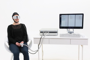 Dedicated glasses transmit low-dose alternating current to the retina.
