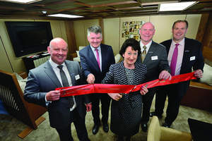 Universal Aviation Ireland - Shannon cuts the ribbon on renovated FBO. From L-R: Sean Raftery, Managing Director Universal Aviation UK and Ireland; Neil Pakey CEO Shannon Group; Rose Hynes, Chairman Shannon Group; Derek Collins, General Manager, Universal Aviation Ireland - Shannon; Craig Middleton, Regional Director, Europe, Middle East, Africa, Universal Aviation.