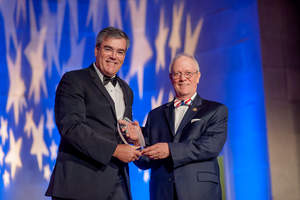 Ricardo Schneider, president, Danfoss Turbocor Compressors (left), receives the Innovative Star of Energy Efficiency from Congressman Jerry McNerney (D-CA) (right) during the Alliance to Save Energy’s 23rd annual Evening with the Stars of Energy Efficiency awards dinner in Washington, D.C.