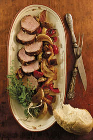 Pork Tenderloin Braised with Cranberries, Shallots and Apples