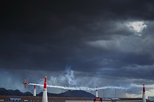 Nicolas Ivanoff of France races during the finals of the eighth stage of the Red Bull Air Race World Championship at the Las Vegas Motor Speedway in Las Vegas, Nevada, United States on October 18, 2015.  Photo Credit: Balazs Gardi/Red Bull Content Pool
