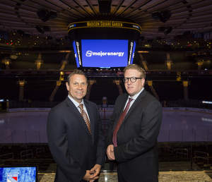 From left: Ron Skotarczak, executive vice president, marketing partnerships, The Madison Square Garden Company, and Eliott Wolbrom, chief marketing officer of Major Energy. (Photo by Rebecca Taylor/MSG Photos)