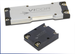 Vicor's new PFM AC-DC front-end module in the VIA package, pictured here with an AIM (Universal AC Input Module)