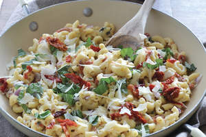 Garlic Cream Elbows With Sun-Dried Tomatoes and Basil