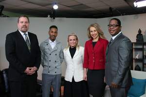 Appearing on TV 20 Detroit's MI Healthy Mind on March 6, 2016, are (from l. to r.)  Executive Director Bob Brown of The Senior Alliance, caregiver Royale Theus, Congresswoman Debbie Dingell and show co-hosts Elizabeth Atkins and Michael Hunter.