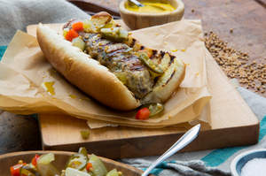 Pork Kebab Dog with Spicy Pickle Relish