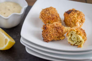 Crispy Roasted Baby Artichokes with Lemon Dipping Sauce