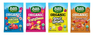 Black Forest Organic Candy Drops, Fruity Chews, Sour Heads, and Caramel Hard Candies.