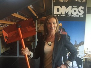 Susan Pieper, CEO of DMOS, with the Stealth Shovel after the big win at Jackson Hole Pitch Day.