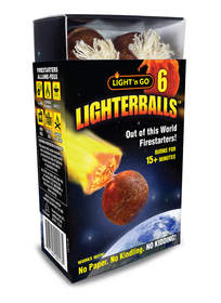 Packaged six per box, Light ‘n Go Lighterballs are a great option for lighting wood and charcoal without paper, kindling or lighter fluid.