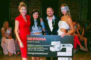BERNINA recognized FERRAH designer, Lela Orr as BERNINA Dallas Fashion Fund winner and awarded her with a BERNINA 330 and BERNINA L 450 Overlocker at Fashion X Dallas. Photo by Shana Anderson