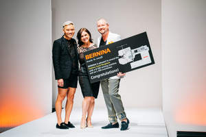 BERNINA of America awarded Fashion Fund winner, Nicholas Phat Nguyen with a BERNINA 330 sewing machine and a BERNINA L 450 overlocker at Fashion X Houston.