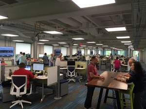 A large, open floorplan facilitates communication and collaboration between employees.