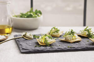 NYC-Style Pita Chips with Herbed Ricotta and Arugula