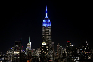 Empire State Building lit blue, Nov 17, 2016