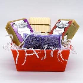 A popular favorite for holidays and other gift occasions is the HorseOPeace.com Custom Gift Set with two 4.5-ounce bars of luxuriously moisturizing goat milk soaps, naturally scented sachet and wooden soap dish in an attracted basket.