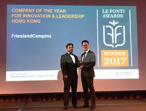 Mr. Wicky Cheng, Human Resources Director of FrieslandCampina Hong Kong, received the "Le Fonti IAIR Awards 2017 - Company of the Year for Innovation & Leadership (Hong Kong)".