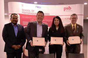 Photo: PSB Academy Executive Chairman Viva Sinniah, PSB Academy CEO Derrick Chang, John Wiley & Sons Regional Business Development Manager Kim Teo and IMA CEO and President Jeffrey Thomson mark the launch of PSB Academy’s CMA Preparatory Course for aspiring leaders in finance at the institution’s City Campus.