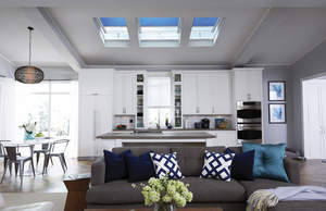Living room with skylights