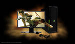 (JPG Format) Product photo of the 3D Vision 3D PC Alienware Monitor. Shown here with NVIDIA 3D Vision glasses and emitter and an NVIDIA branded hard drive. Game screenshot from Resident Evil 5